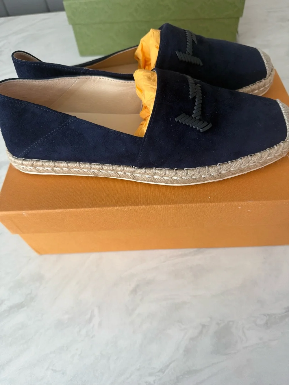 TOD'S Navy Suede leather Espadrille Slip-Ons with logo embroidered Sz 39.5